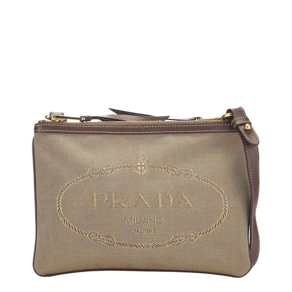 Prada Brown Jacquard Fabric Double Zip Crossbody Bag (Authentic Pre-Loved)